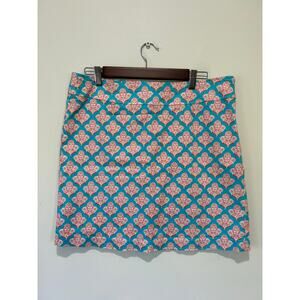 Skirtin Around printed lined skirt womens size 12 blue pink short zipper